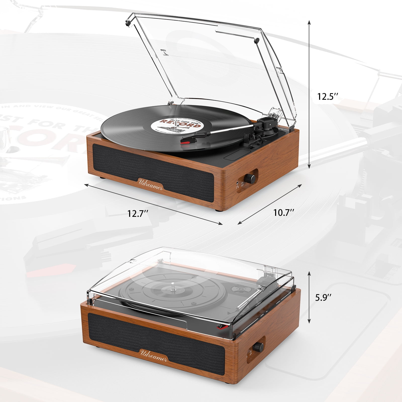 Giradischi Vintage Con Altoparlanti E Bluetooth | 3 Velocità | Design Retrò Marrone - Foto 7
