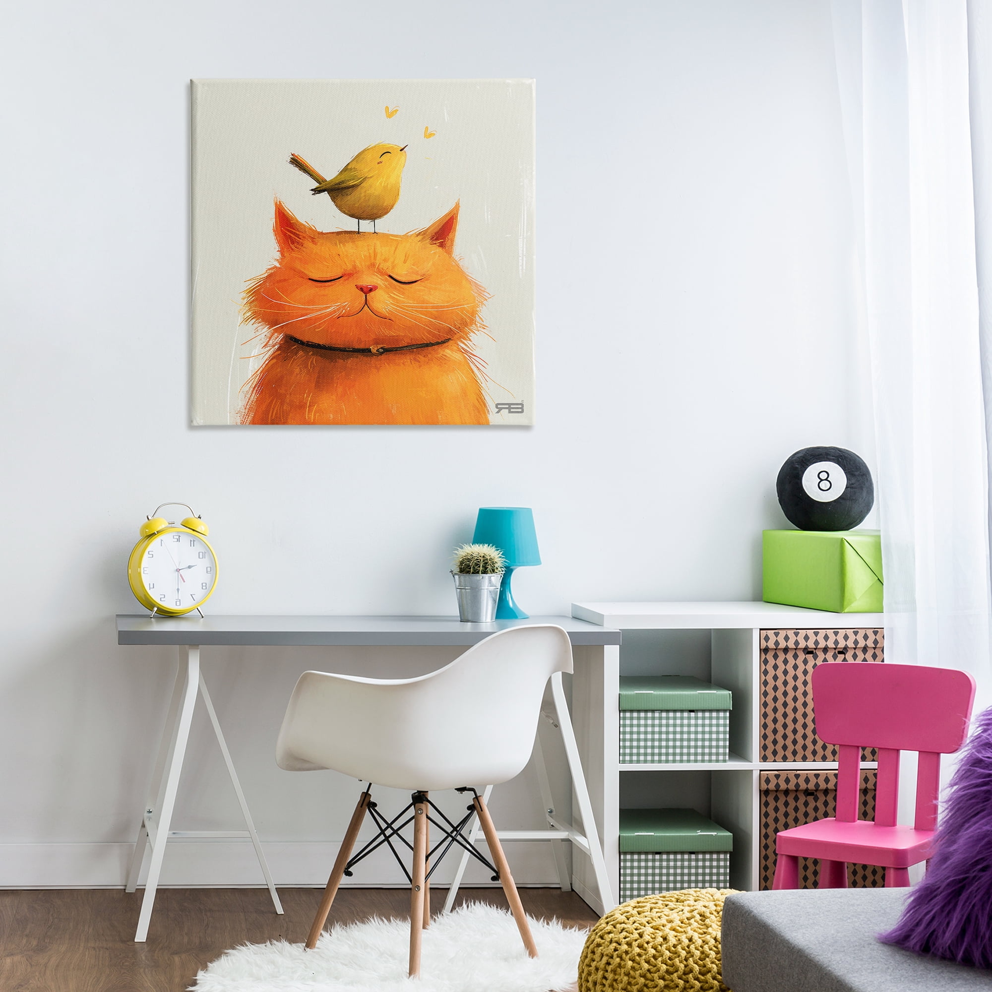 Stupell Industries Bird Perched on Cat Animals Painting Wrapped Canvas Art Print Wall Art, 30 x 30