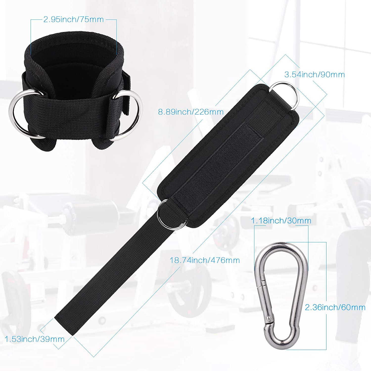Skates sports Ankle Straps for Cable Machines Attachment 1 Piece Neoprene Padded Double D-Ring Ankle Gym Cuff for Kickback Legs, Abs and Glute Exercise Men Women Fitness Workout (Single, Black