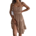 thumbnail image 3 of Jaimenalin Women Ruffled Tiered Adjustable Spaghetti Strap Midi Dress Khaki L, 3 of 9
