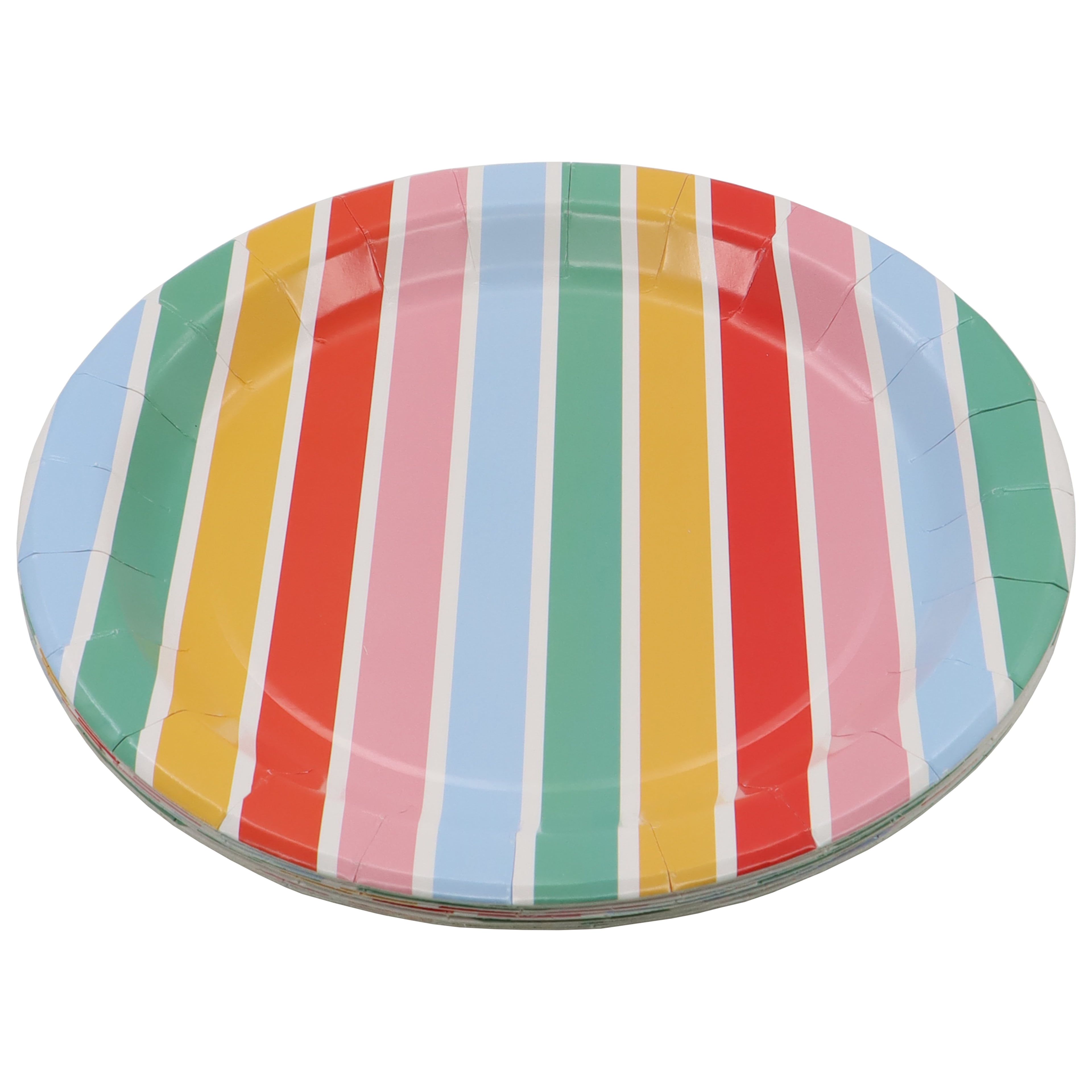 Celebrate It Paper Plates, Vibrant Multicolor Stripe Round Disposable Dinnerware, Multicolor, 9", 12 Pack (120 Total)