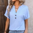 thumbnail image 4 of TKLPEHG Womens Tops V-Neck Button Shirt Short Sleeve T Shirt Solid Color Fashion Loose Lightweight Casual Comfy Summer Clothes Blouses (Sky Blue,XL), 4 of 4