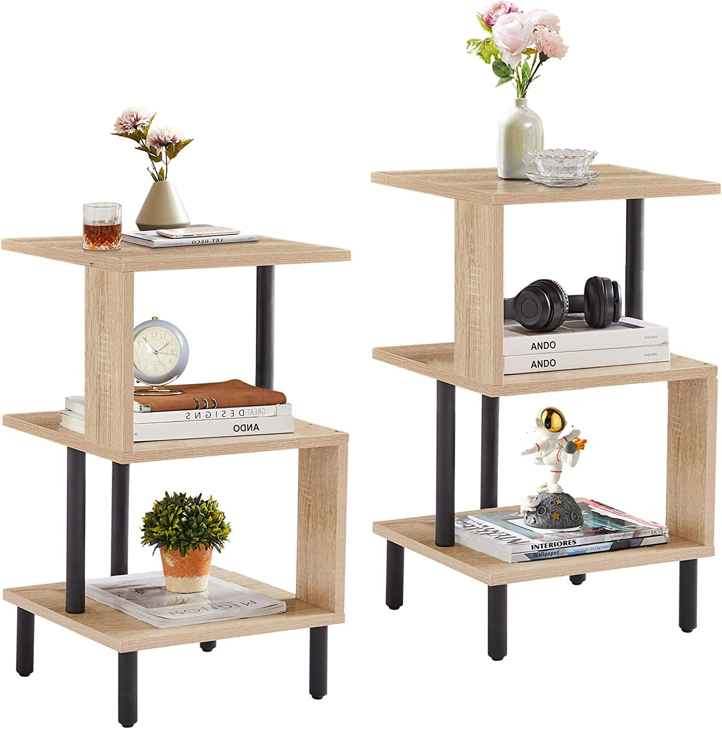 ZXNYH Side Table for Living Room S-Shaped Endtable with Storage Shelf, Easy Assembly, Set of 2 ...