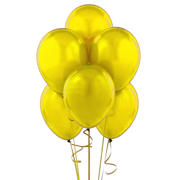 72 Latex Balloons 12" with Clips and Curling Ribbon - Yellow