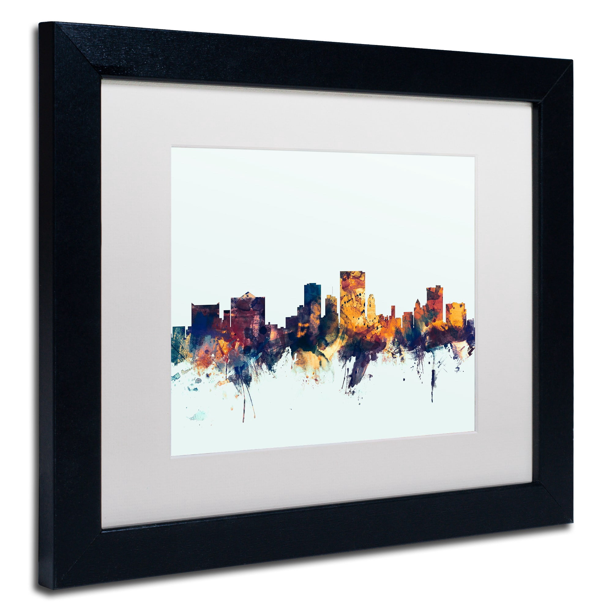 Trademark Fine Art "El Paso Texas Skyline Blue" Canvas Art by Michael Tompsett, White Matte, Black Frame