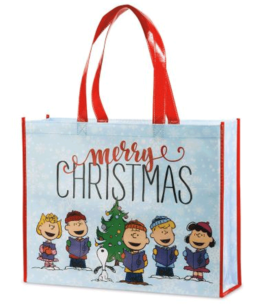 Peanuts Worldwide Christmas Holiday Reusable Shopping Bag Tote Gift Bag (Merry Christmas Caroling Charlie Brown and Gang) - Walmart.com