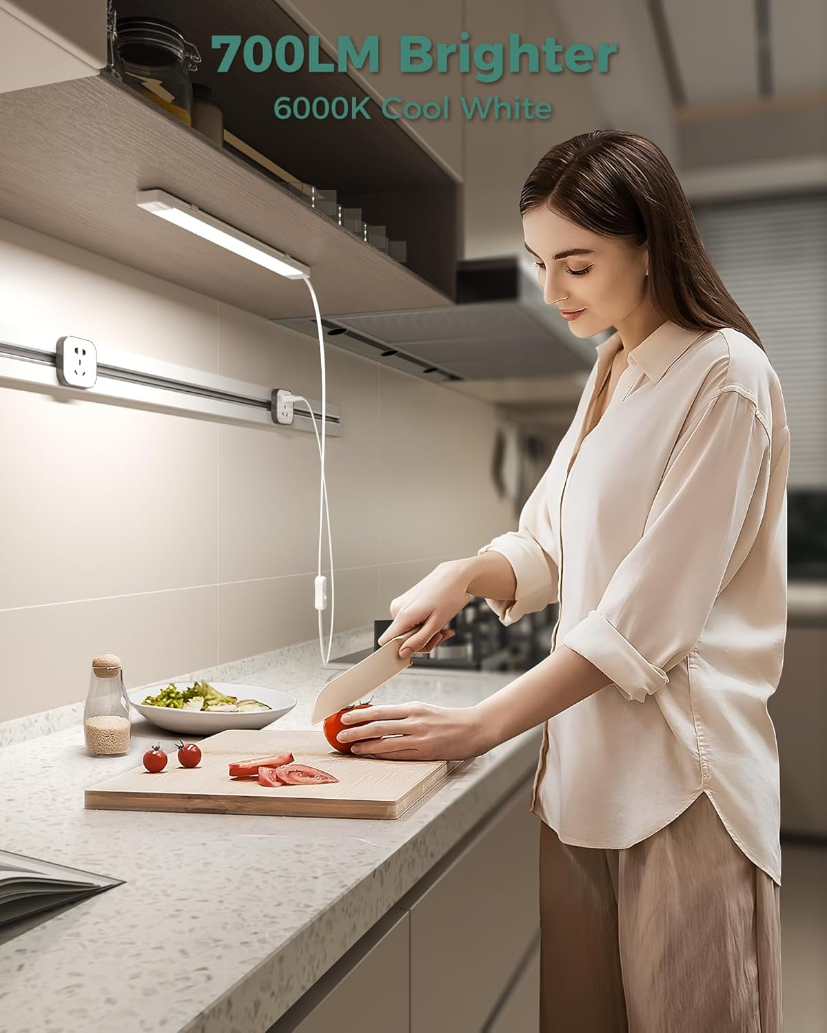 16 Inch Under Cabinet Lights,Plug and Play Counter Lighting,6000K Cool White with 700LM Bright,ETL Light Bar ON/Off Switch for Kitchen,Under Desk,Workbench