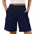 thumbnail image 2 of Volleyball Shorts Womens Women Cargo Shorts High Waisted Elastic Waist Rolled Cuffs Bermuda Pants Outdoor Summer Shorts with Pockets Navy L, 2 of 6