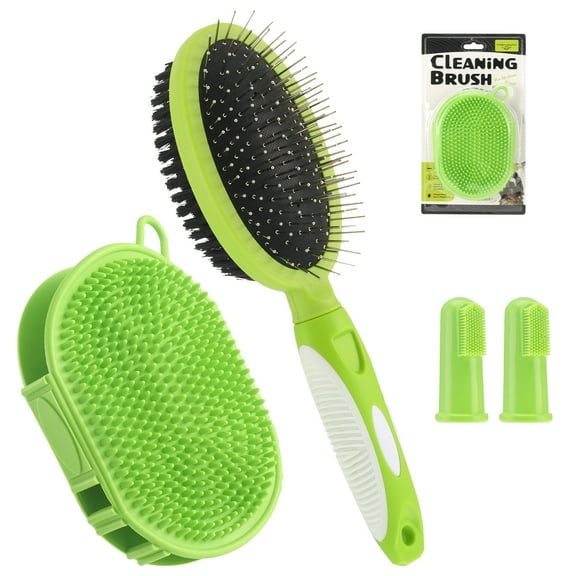 shuaien 4 Pcs Dog Grooming Shampoo Brush Set, Dog Brush for Shedding, Double Sided Dog Hair Brush, Pet Soothing Massage Rubber Bristles Curry Comb, Dog Toothbrush for Dogs and Cats Washing