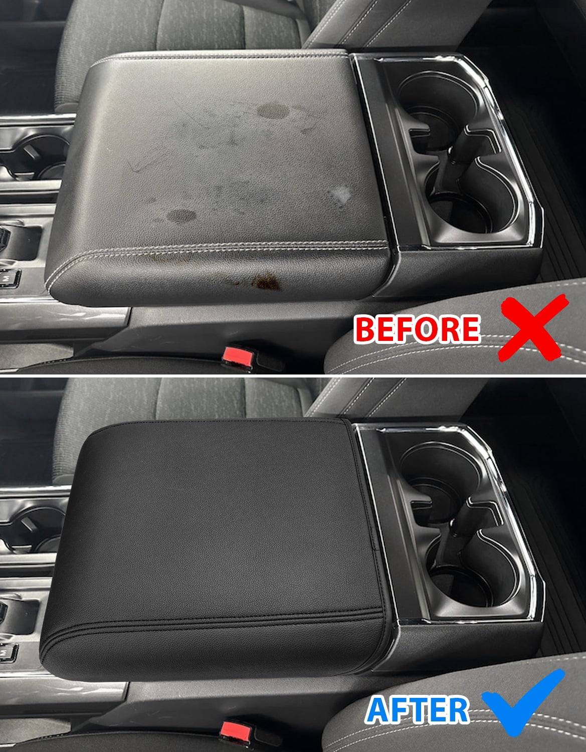 KBH Center Console Cover for 2021-2026 Ford F150 Accessories, Anti-Scratch Leather Middle Armrest Cusion Protector, Black(Bucket Seat Only)