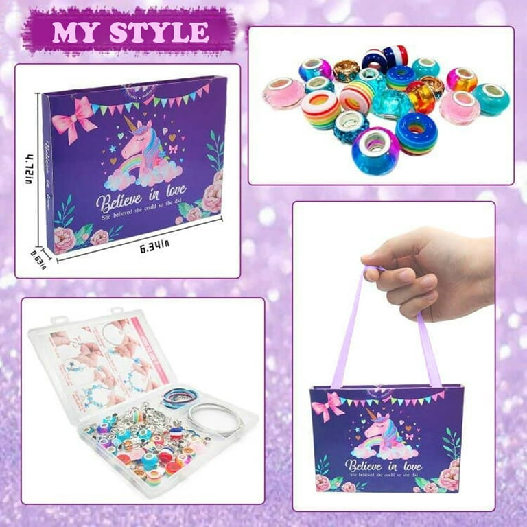 Goyunwell Charm Bracelet Making Kit Bead Jewelry Making Set Unicorn Mermaid  Craft Gift for Little Girl Kid Multi-colors