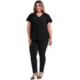 thumbnail image 2 of GRACE & GRANDEUR Women's Plus Size Blouses V Neck Ruffle Short Sleeve Pleated Button Decor Casual Loose Fit Tops 2X Black, 2 of 5