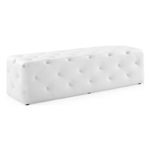 Pemberly Row 60" Tufted Button Entryway Faux Leather Bench in White