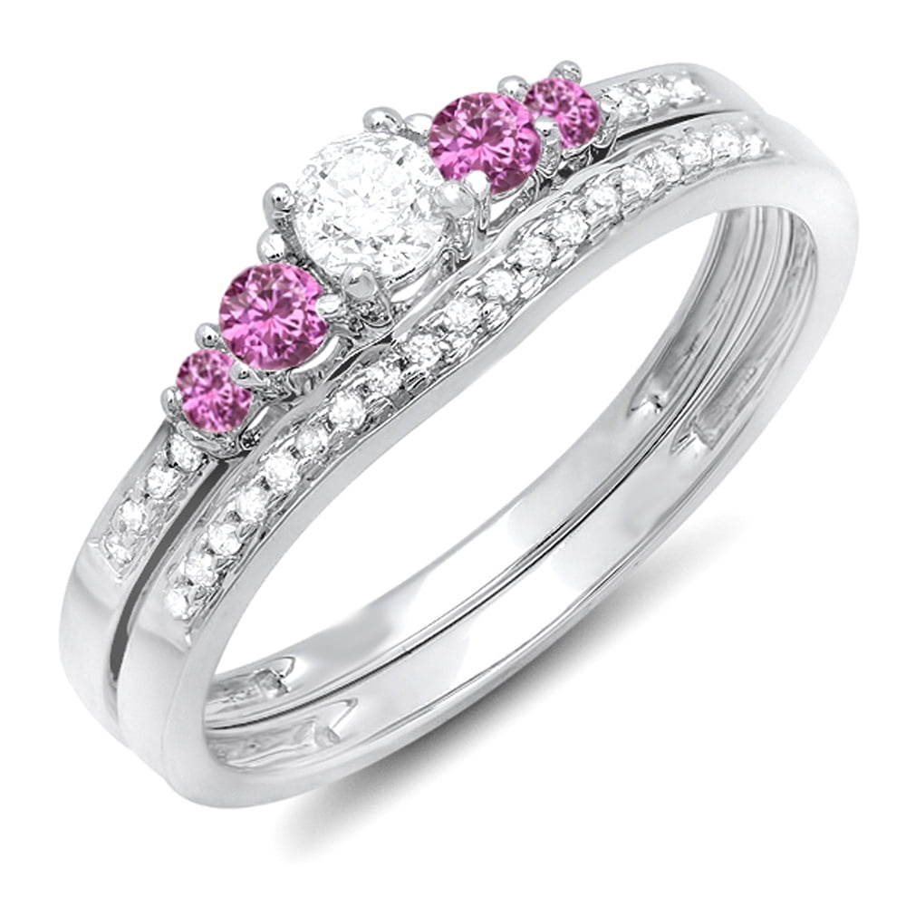 Details about   3Ct Round Cut Pink Sapphire Diamond Solitaire Engagement Ring 14K White Gold 