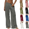 thumbnail image 7 of Women's Wide Leg Lounge Pants Elastic Waist Drawstring Casual Loose Trousers with Pockets, 7 of 7