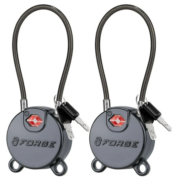 Forge TSA Approved Key Luggage Locks, TSA006 Ultra-Secure Key. Black, 2-Pack.