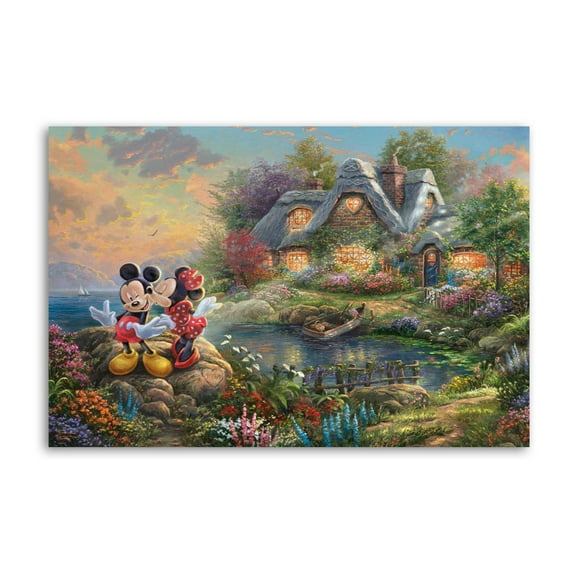 Mickeys & Minnies Share A Kiss in Sweetheart Cove Poster Cool Artworks Painting Wall Art Canvas Prints Hanging Picture Home Decor Posters Gift 12x18inch(30x45cm)