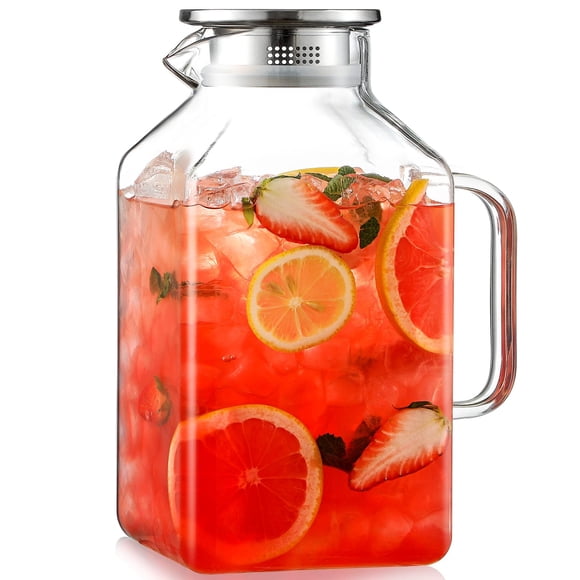 1 Gallon Square Glass Pitcher with Lid and Spout, Borosilicate Glass Carafe for Hot/Cold Drink, Water Pitchers with Handle for Fridge, Extra Large Ju
