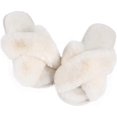 thumbnail image 1 of Women Slippers Fluffy Slippers Memory Foam, Cross Band Furry Open Toe Slippers Cozy Plush Home Shoes Indoor Outdoor Anti-Slide Slipper, 1 of 4