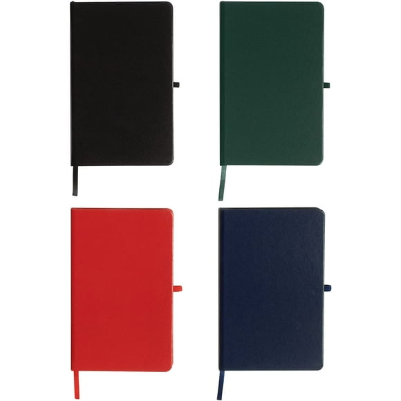 WallDeca Classic Lined Notebook Journal | Hard Cover, 240 Pages, Ruled 8.25 x 5 inches, Ivory 80 GSM Paper | School, Business, College, Notes, Journaling (4-Pack)