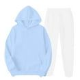 thumbnail image 2 of Moxiu Womens 2 Piece Outfits Color Block Match Light Blue Hoodie and White Jogger Sweatpants Y2K Tracksuit Sweatsuit Set Fall Winter Workout Suits Light Blue,XXL, 2 of 4