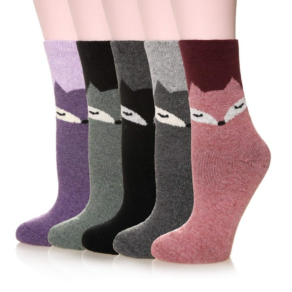 Velice Chaussettes en Laine pour Femmes, Chaussettes de Randonnée en Laine Mérinos, Chaussettes Thermiques Épaisses et Chaudes, Coussin d'Hiver Confortable pour le Travail, 5 Paires (Renard)