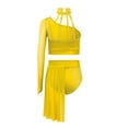 thumbnail image 2 of Aiihoo Kids Girls Gymnastics Ballet Lyrical Dance Outfit Sheer Mesh Shiny Rhinestone Crop Top with Irregular Skirt Yellow 12, 2 of 5