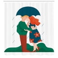 thumbnail image 3 of Kissing Shower Curtain, Romantic Graphic of Young Man and Woman Hugging Under Umbrella in Rain, Fabric Bathroom Set with Hooks, 69W X 70L Inches, White and Multicolor, by Ambesonne, 3 of 3
