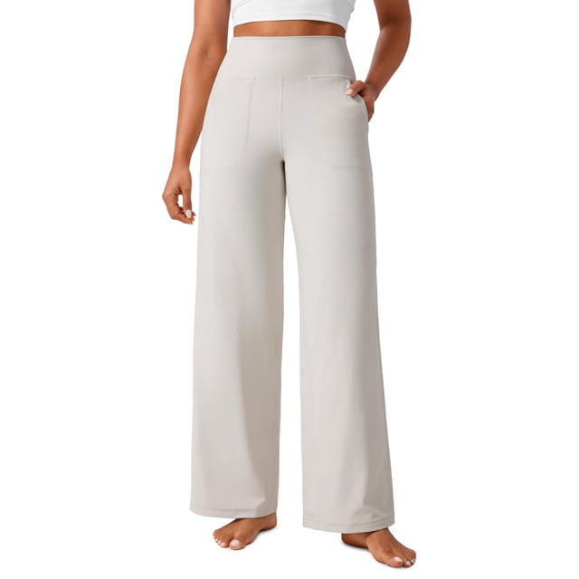 Pantalones CRZ YOGA Butterlift de cintura alta y pierna ancha para mujer, blancos