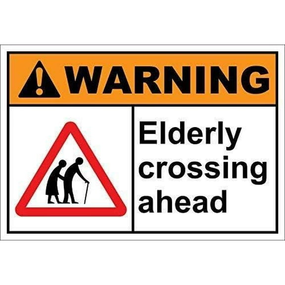 Warning Sign Elderly Crossing Ahead Sign Business Sign 12X8 Inches Aluminum Metal Tin Sign