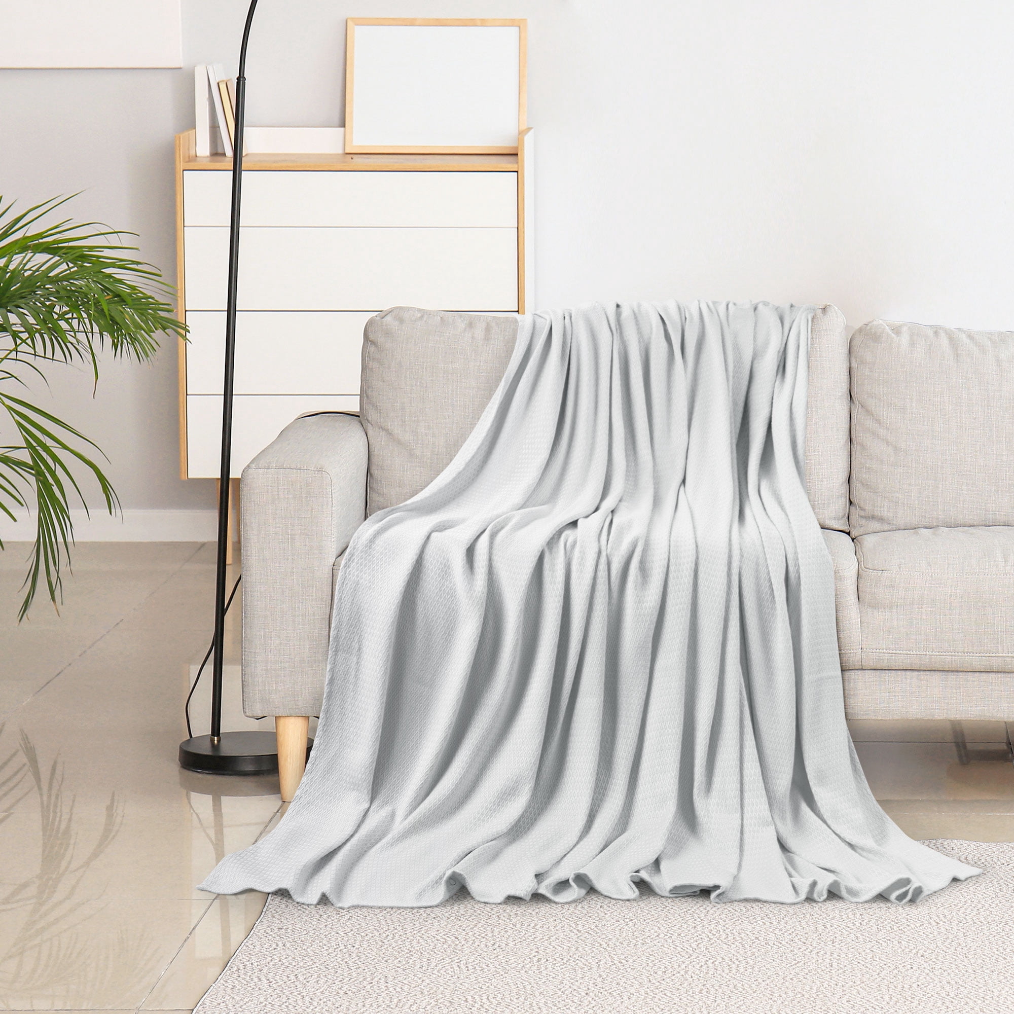 REGALWOVEN Bamboo Viscose Cooling Blanket All Seasons Breathable for Hot Sleepers for Bed, Sofa Queen Light Gray