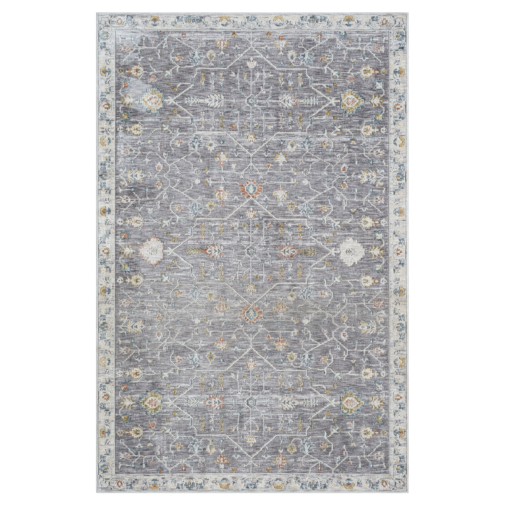 LR Home Alison Roy Bordered Floral Indoor Polyester Area Rug, Gray/Ivory, 9' x 12'