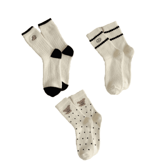 AUQ 3Pairs Socks Cozy Fuzzy Socks for Winter Comfort,Cute Dog Pattern Long Socks for Everyday Relaxation,Style5