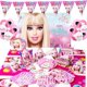 thumbnail image 4 of Decoración de fiesta de cumpleaños de Barbie, platos y tazas temáticas de princesa feliz de dibujos animados rosas, juego de vajilla, suministros de globos para Baby Shower, 4 of 4