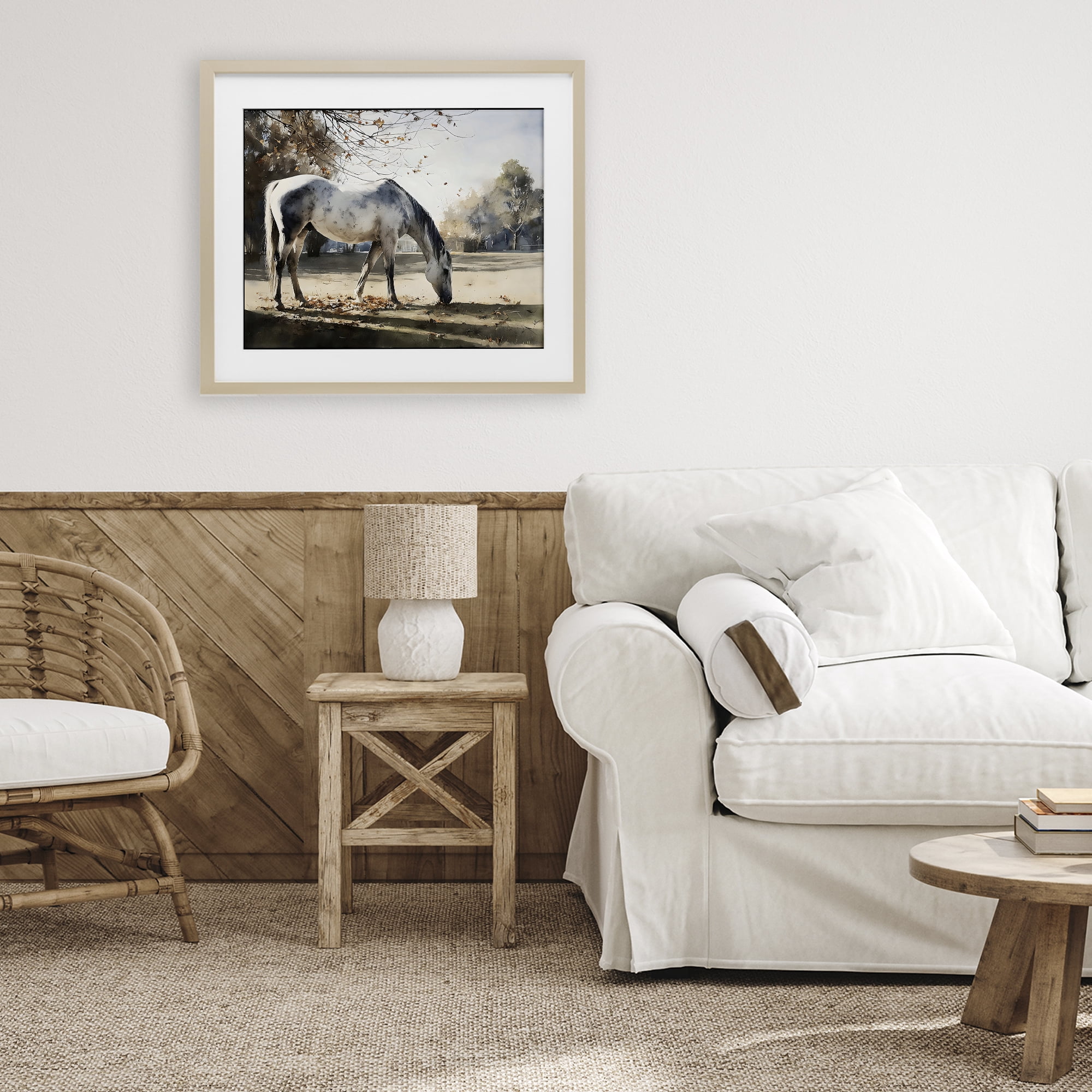 Stupell Industries Grey & White Mare Grazing Birch Framed Print Under Glass, design by Franklyn Gregory