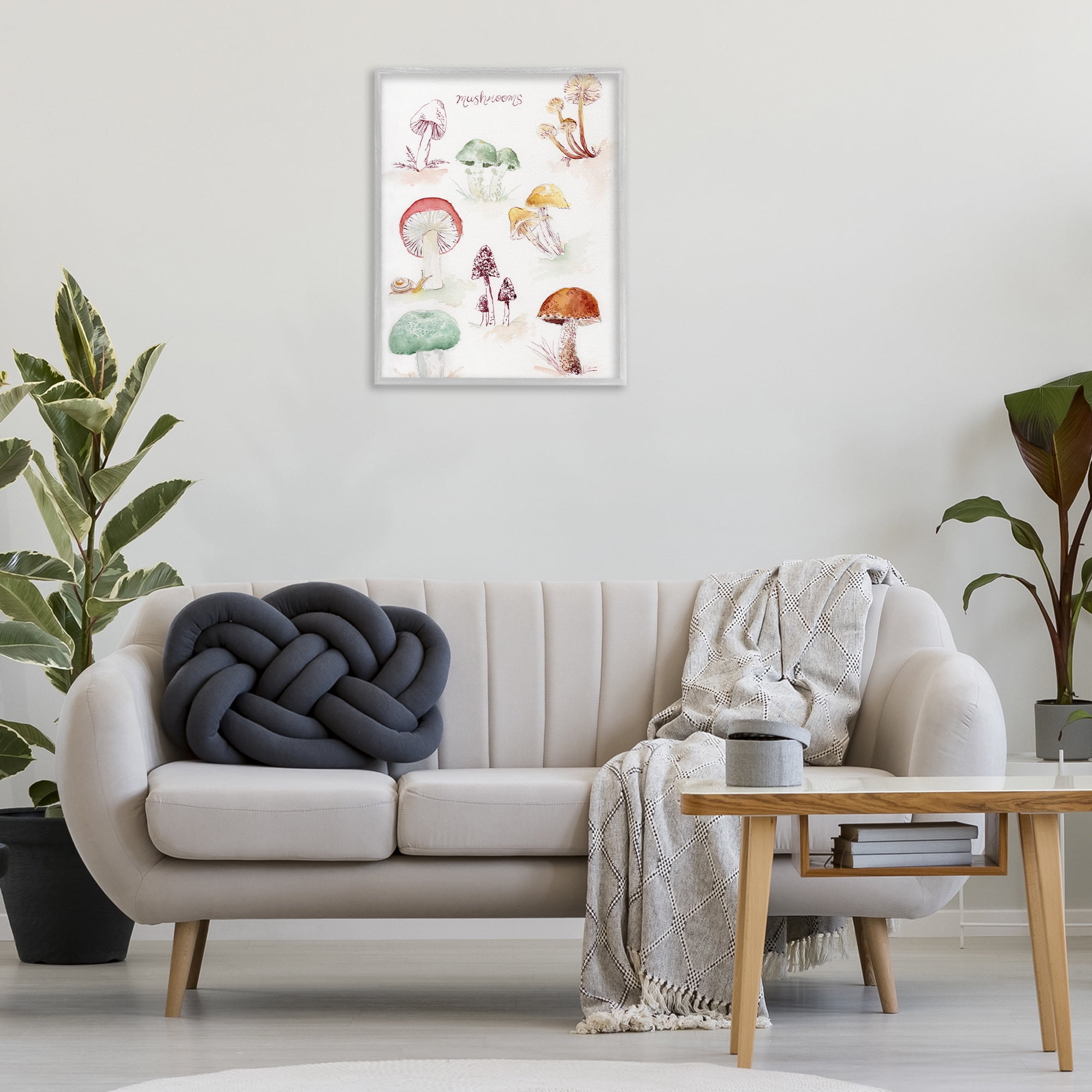 Stupell Industries Types Of Mushrooms Botanical & Floral Painting Gray Framed Art Print Wall Art, 24 x 30