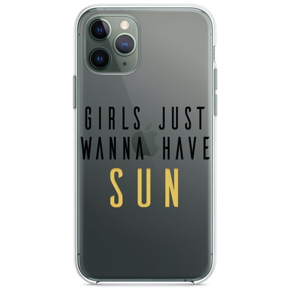 DistinctInk Clear Shockproof Hybrid Case for iPhone 13 (6.1" Screen) - TPU Bumper Acrylic Back Tempered Glass Screen Protector - Girls Just Wanna Have Sun