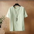 thumbnail image 5 of Men's Solid Color Linen T-shirt Casual Crew Neck Short Sleeve Blouse Lightweight Basic Sports Tops, 5 of 7