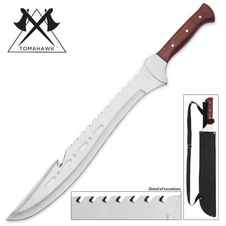 Tomahawk Pole - Razorback Full Tang Machete With Nylon Shoulder Sheath - Genuine Heartwood Handle, Sawback, Veritable wild boar of a blade By Tomahawk From USA