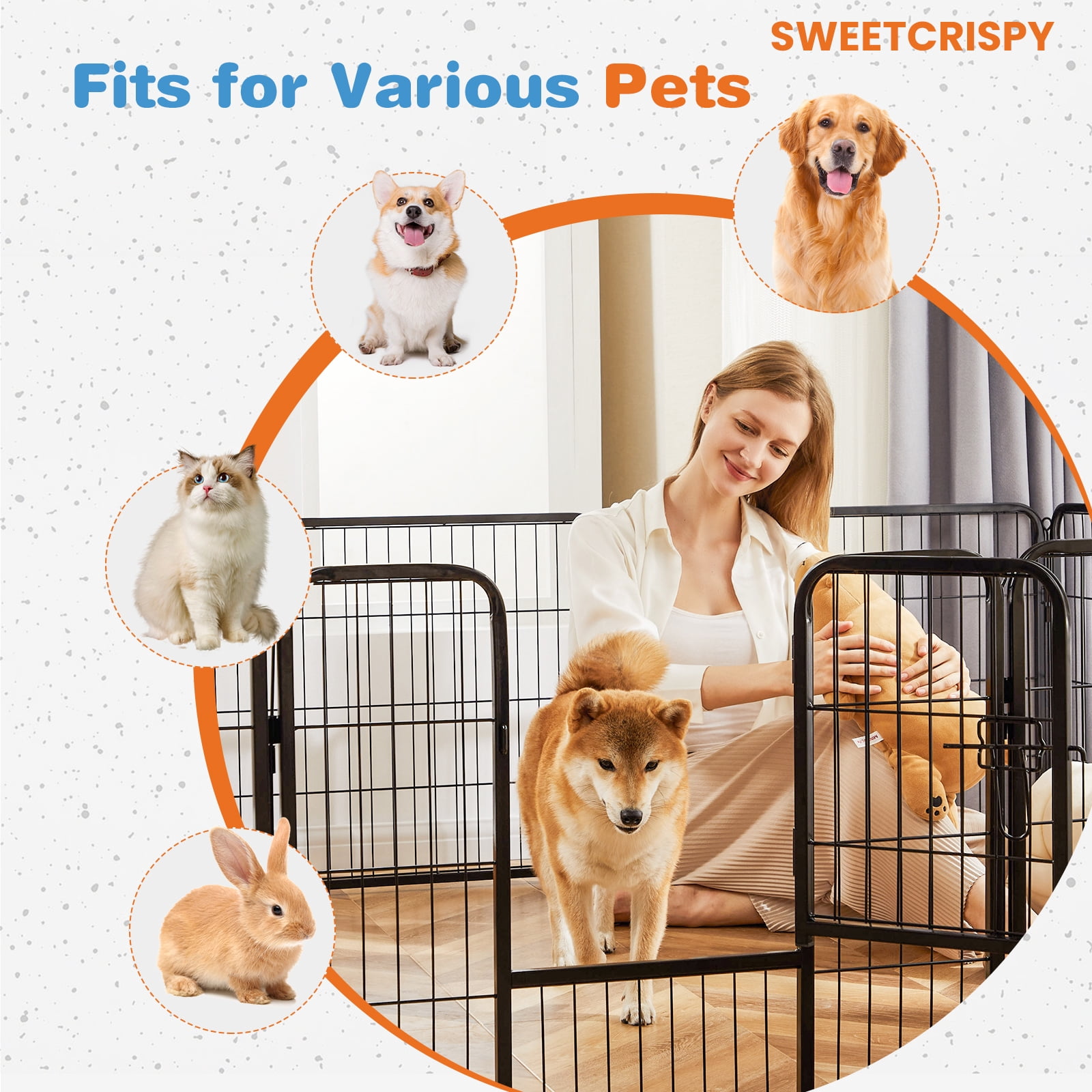 ZUNMOS Dog Playpen, 8 Panels 24" Foldable Metal Pet Fence Indoor Outdoor