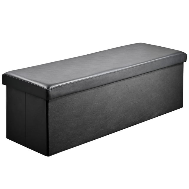 Banc Ottoman de Rangement Pliable de 45 Pouces, Banc de Rangement en Similicuir, Coffre de Rangement avec Siège Rembourré Repose-Pieds Tabouret