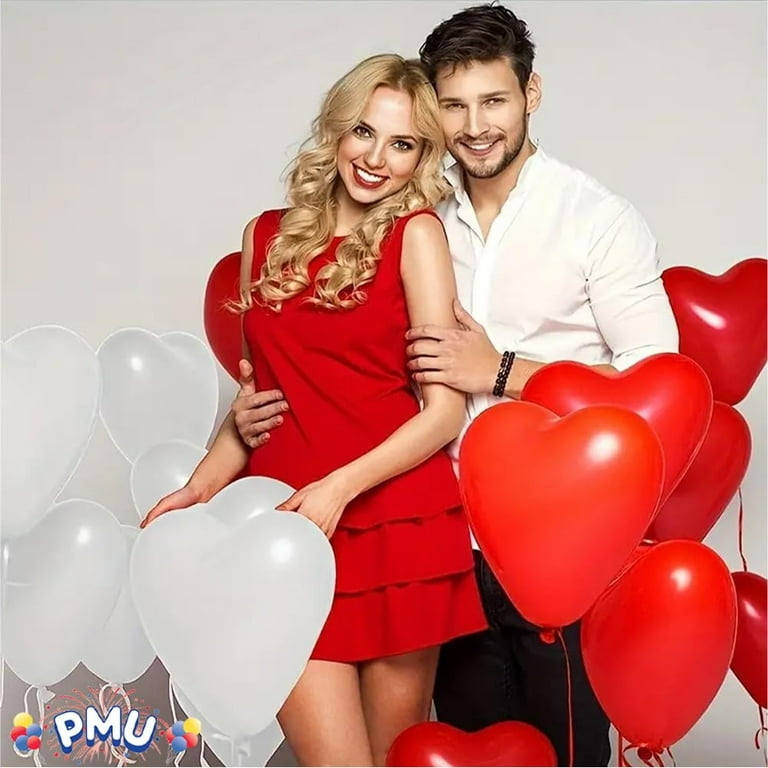 Pmu Valentines Day Heart Shaped Balloons 15 inch PartyTex Premium Red and White Latex Valentines Day, Weddings, Birthdays, Anniversaries, Engagements