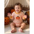 thumbnail image 6 of BemeyourBBs Newborn Baby Boys Girls My First Halloween Outfit Baby Girl Boy Fall Clothes Waffled Striped Bubble Romper Letter Pumpkin Embroidery Long Sleeve Jumpsuit Bodysuits Playsuit, 6 of 9