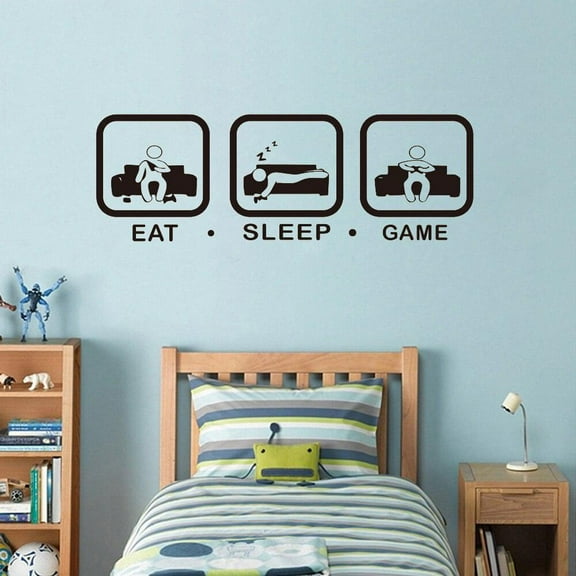Eat Sleep Game Wall Sticker Gaming Joystick Playing Decals Wall Art Decor Kids Room Home Decoration Gamer Wallpaper 58x20cm