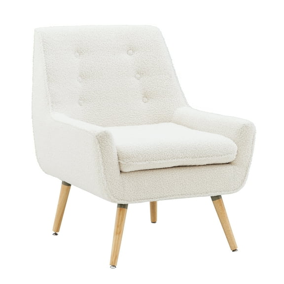 Linon Trelis Mid-Century Button Tufted Accent Chair, Natural Sherpa