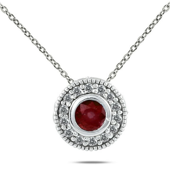 SZUL Women's 1/6 CTW Diamond and Ruby Pendant in 10K White Gold