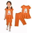 thumbnail image 4 of Odeerbi Kids Girls 2 Piece Outfits Ruffle Tops Capris Set Summer Clothes Floral Print Round Neck Short Sleeve Flying Sleeves Top Elastic Waist Cropped Pants Two-piece Set Orange, 4 of 5