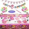 Cute 344pcs Baby Girls Pink Shark Party Tableware Kit Supplies serve 16 Guests-Baby Girls Pink Shark Birthday Decorations - Disposable Tableware includes 16 Cake Topper Wrapper 20 Balloons 1
