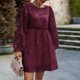 thumbnail image 4 of Vestido De Mujer Mini vestido femenino Casual Jacquard cómodo cuello redondo fiesta Clubwear traje de calle Ygjytge Vino Tinto M para Mujer, 4 of 6
