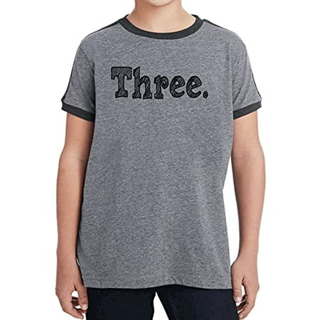 

7 ate 9 Apparel Kids Three Birthday 3 Sketch Third 3rd Boys or Girls Grey Retro Ringer Tee